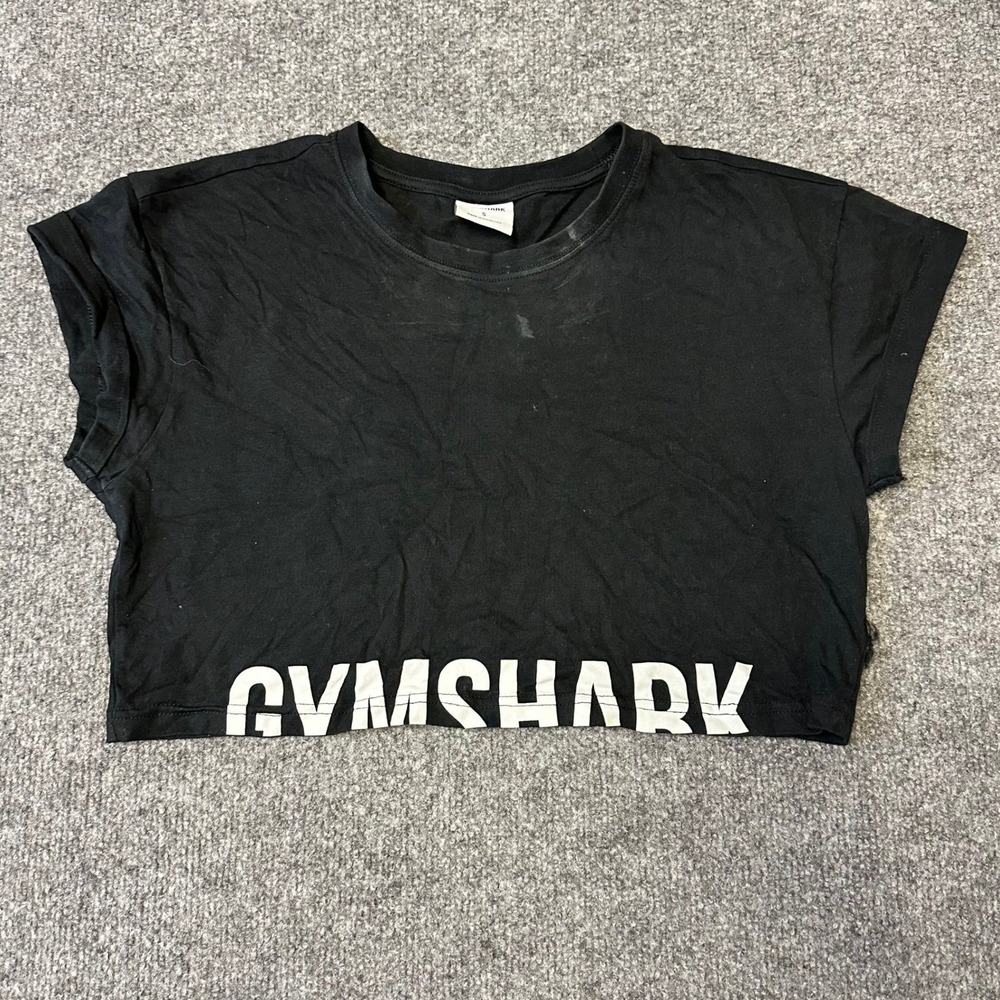 Gymshark Crop Top Womens Size S Black Graphic Short Sleeve Athletic Gym Shirt